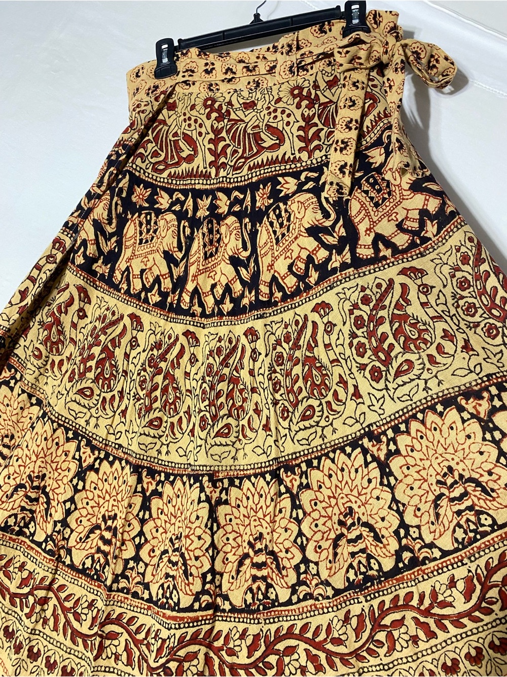 Vintage 70s Style Indian Cotton Elephant Print Maxi Length Wrap Skirt Boho L - Picture 8 of 13